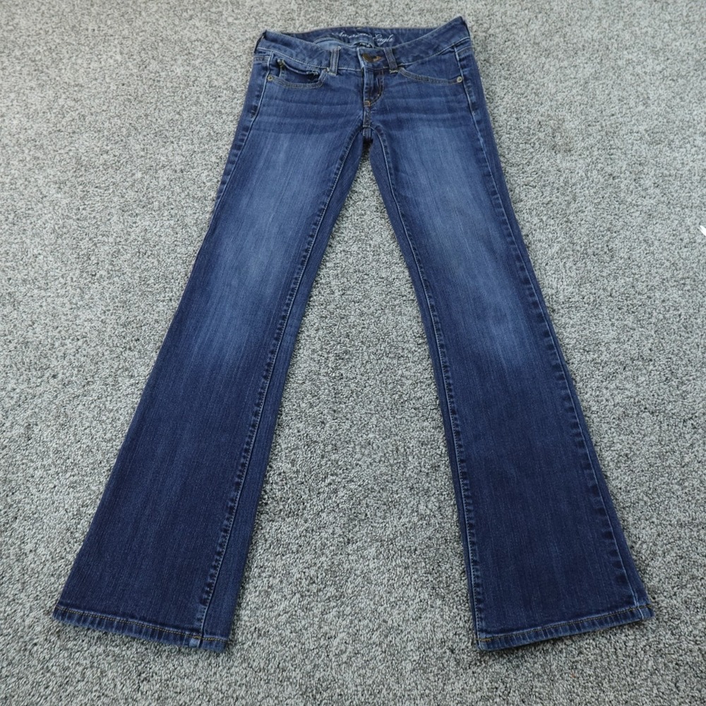 American Eagle Jeans Womens 0 Dark Blue Denim Pants Low Rise Boot Flare Stretch